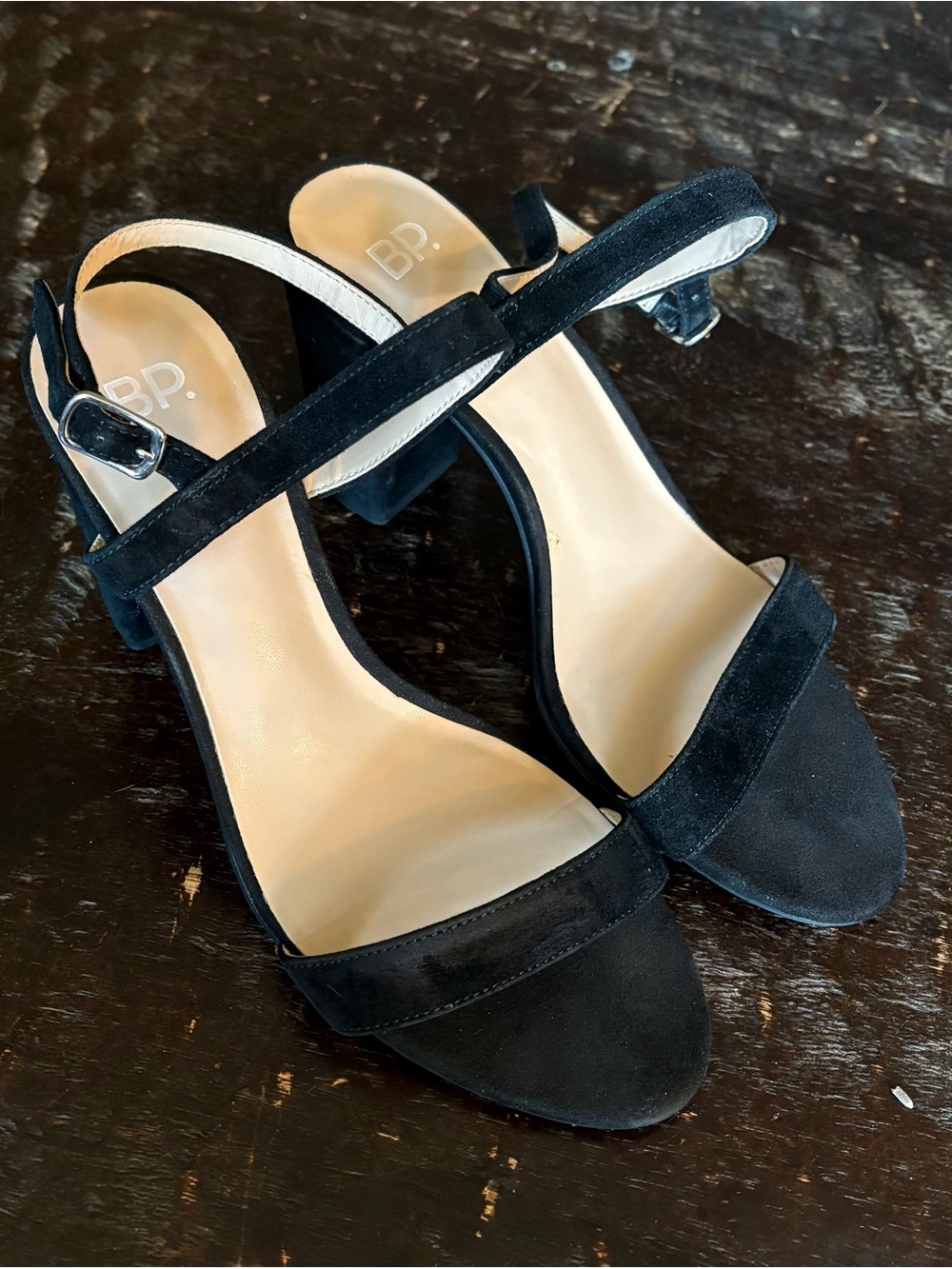 BP Nordstrom Black Suede Open-Toe Block Heel Dress Shoes
